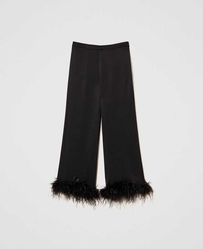 PANTALONI IN RASO CON PIUME