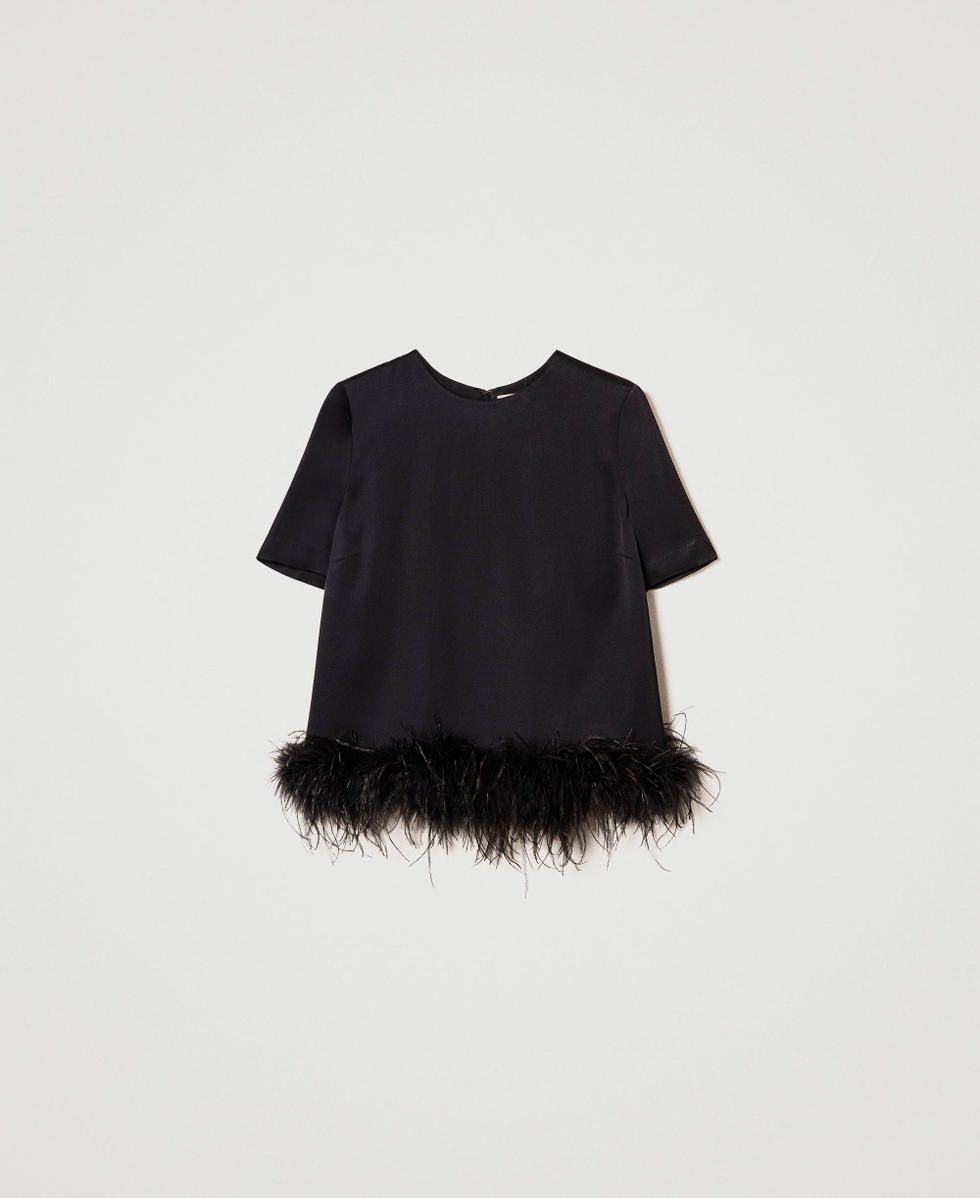 BLUSA IN RASO CON PIUME