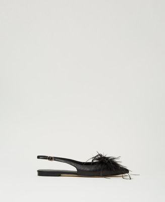 BALLERINE SLING BACKIN PELLE CON PIUME