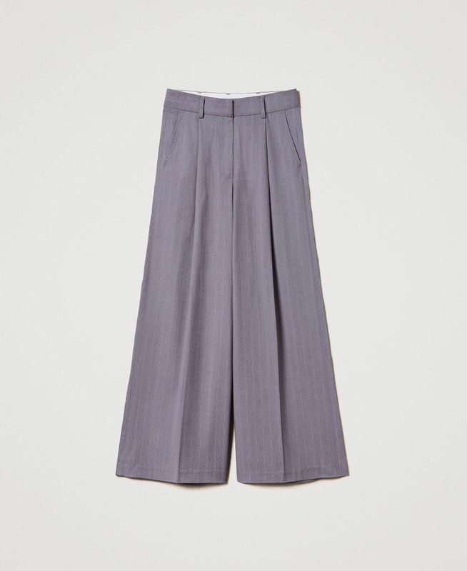 PANTALONI WIDE LEG GESSATI CON RISVOLTO