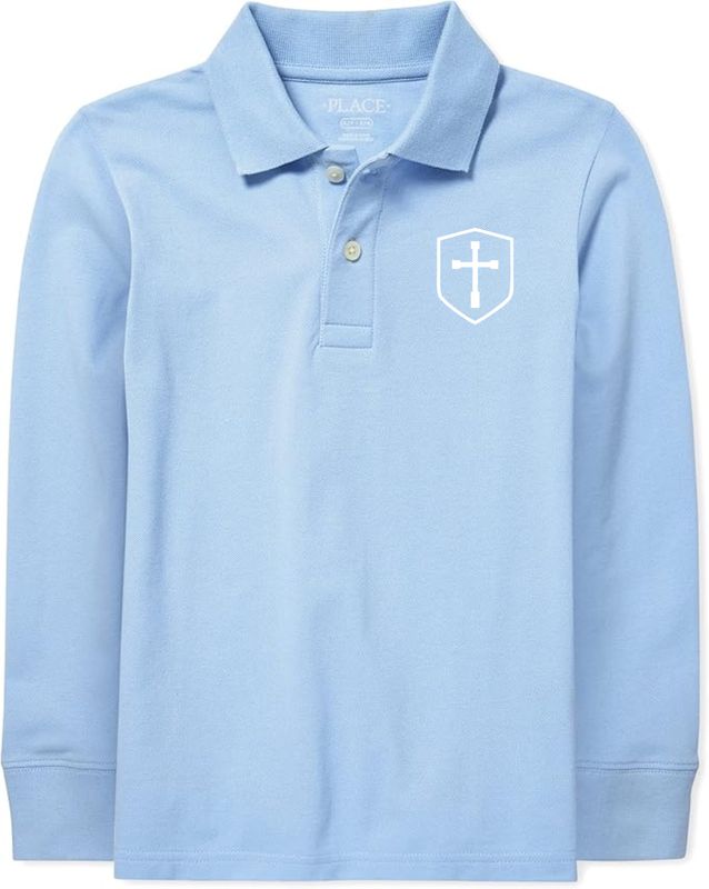 Polo Long Sleeve Light Blue with White Shield Logo