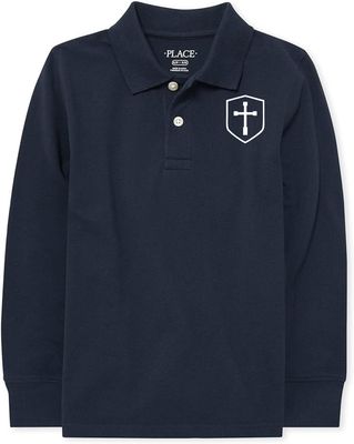 Polo Long Sleeve Navy with White Shield