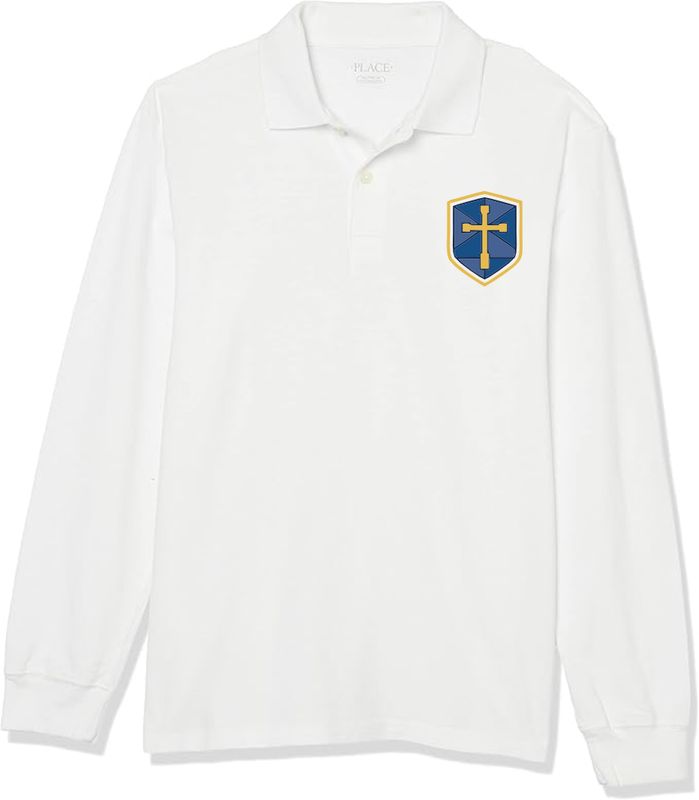 Polo Long Sleeve White with Blue Shield
