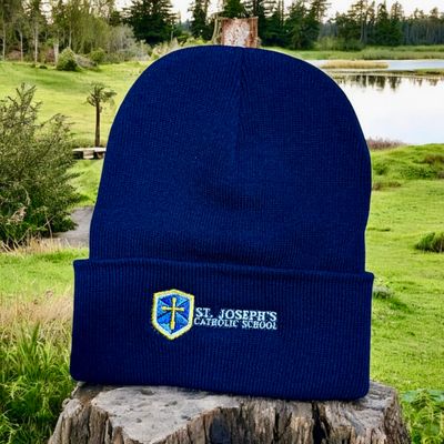 Navy Beanie with Blue Shield Logo-No Pom