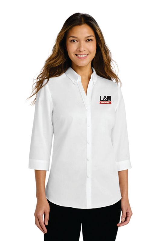 Port Authority® Women's 3/4-Sleeve SuperPro™ Twill Shirt White