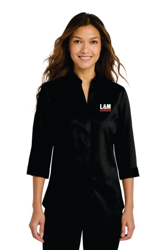 Port Authority® Women's 3/4-Sleeve SuperPro™ Twill Shirt Black
