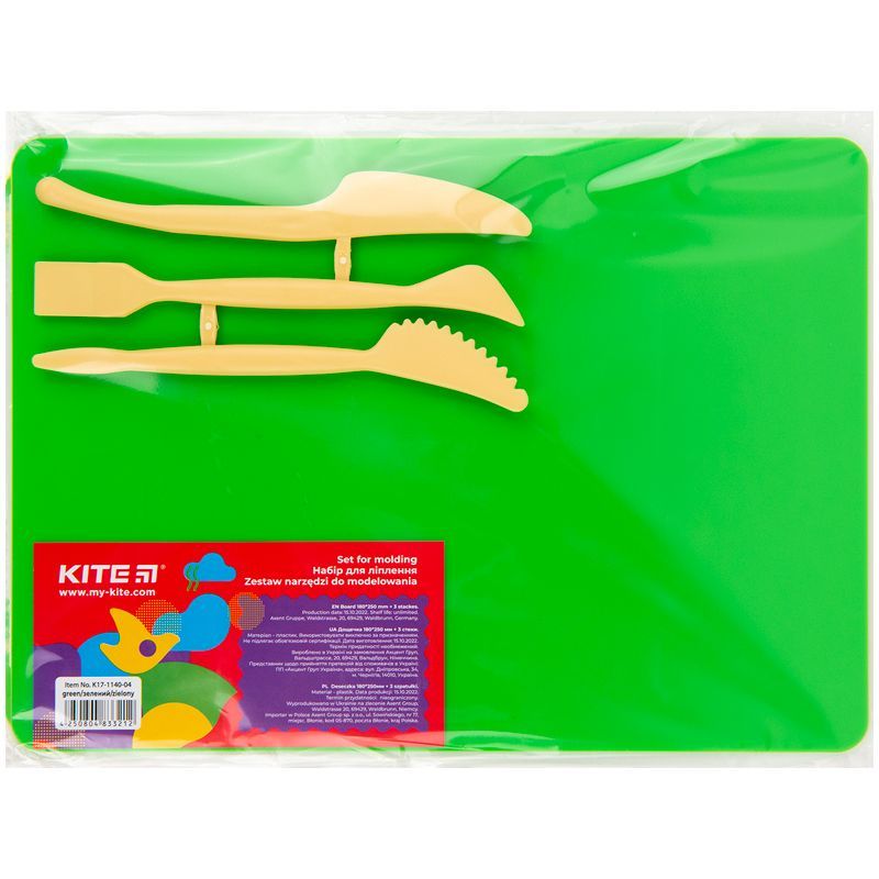 MODELING CLAY AND MODELING TOOLS  - MODELING SET  BASEPLATE & 3 DIFFERENT MODELING TOOLS  COLOR GREEN  K17-1140-04 Kite