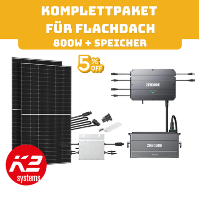 Komplettpaket für Flachdachmontage mit 800W + Speicher