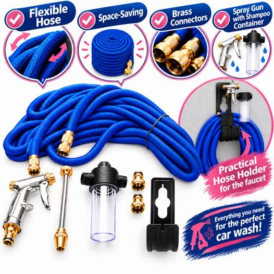 Flexible Garden Hose &amp; Foam Sprayer Set with Brass Connectors