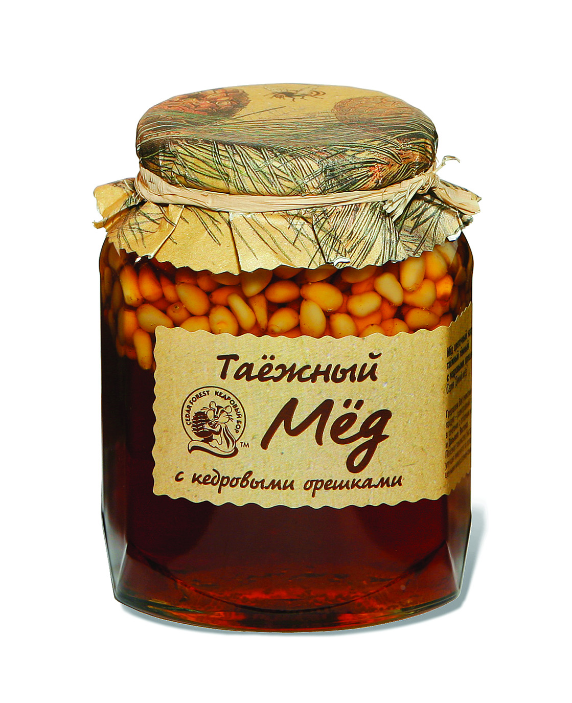 Мед таёжный тёмный с кедровыми орехами 460г Мед таёжный тёмный с кедровыми орехами 460г