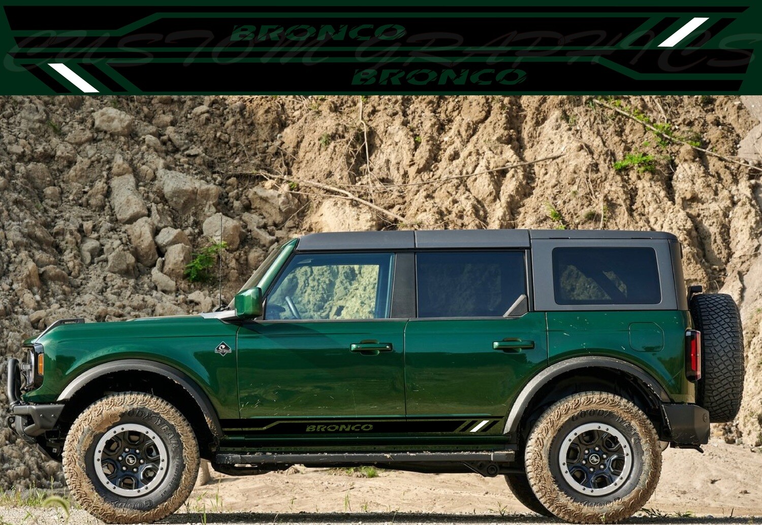 Pair of Sport Side Stripes Decal Sticker Vinyl Sport Design Compatible with Bronco 4 doors 4x4 Off road