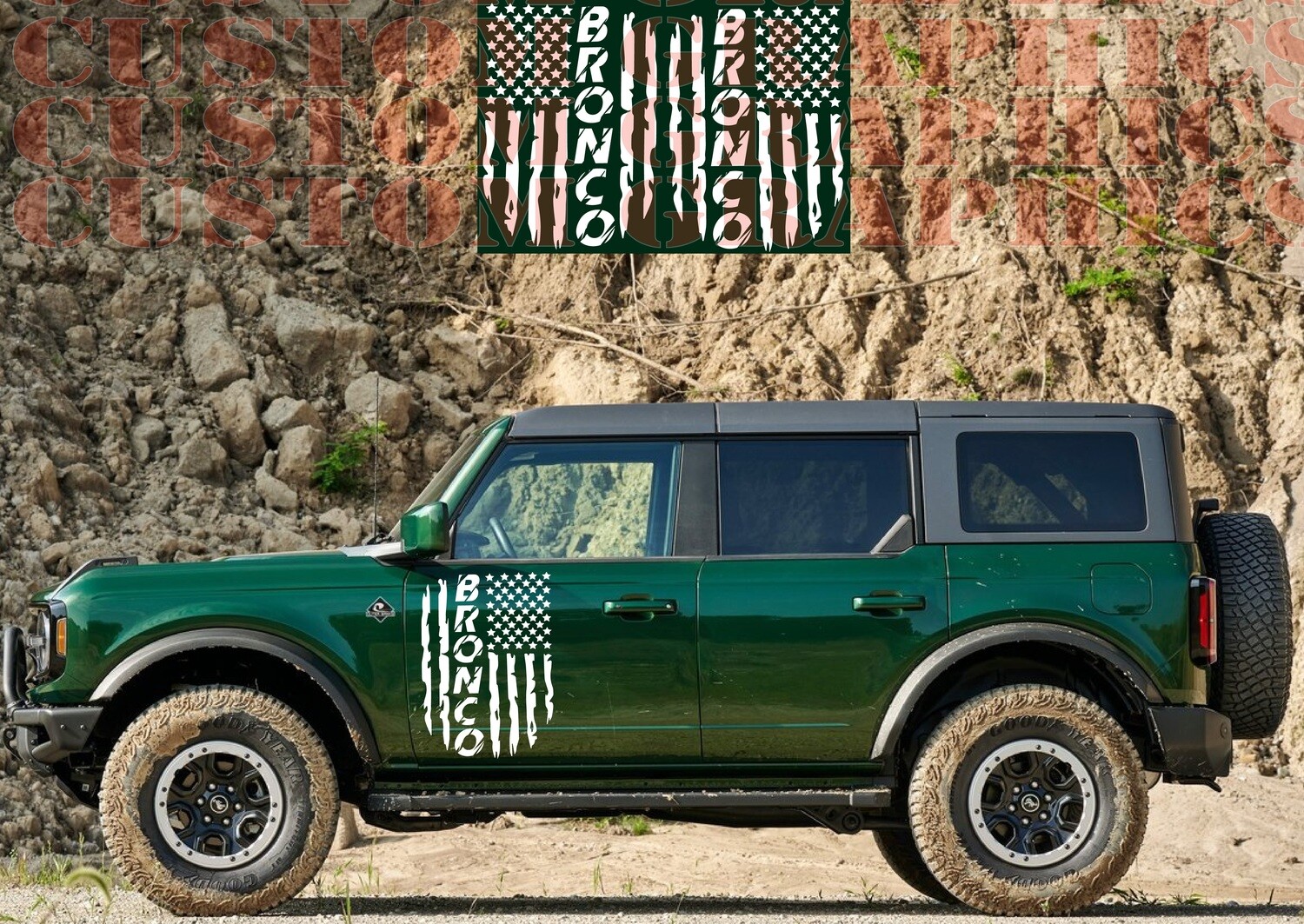 American Flag Design Vinyl Decal Custom Stickers Graphic kit Compatible with Bronco 4 doors 4x4 Off road