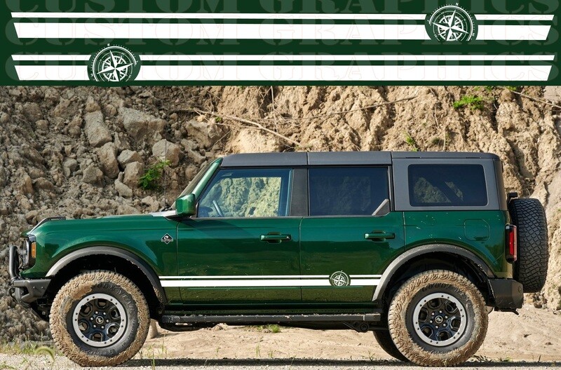 Compass Design Side door stripe vinyl decal graphic sticker Kit Compatible with Bronco 4 doors 4x4