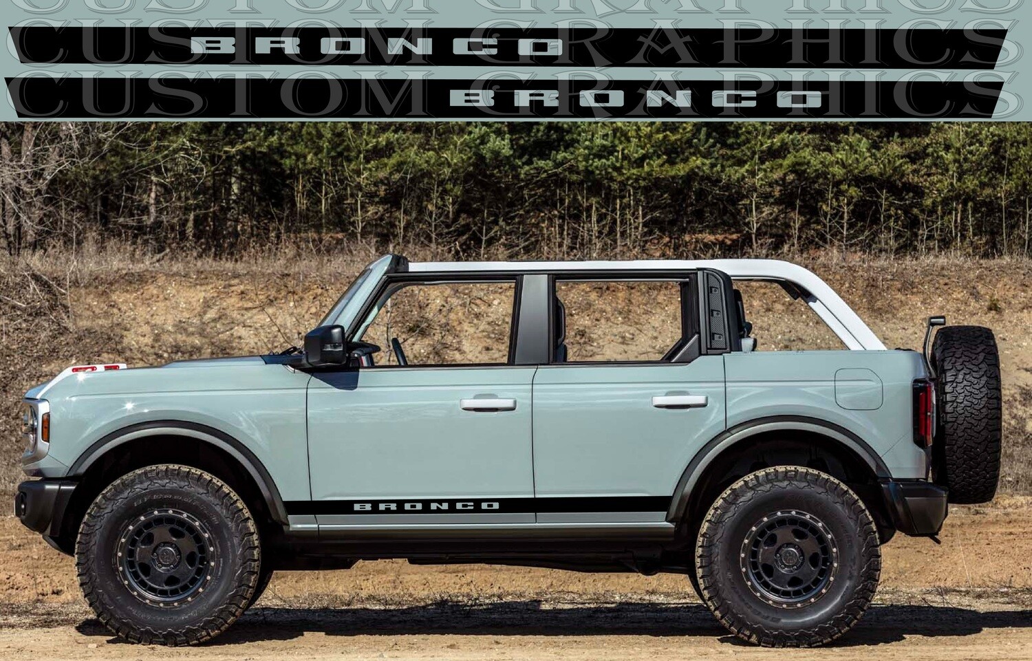 Classic Set of Racing Side Stripes Decal Sticker Graphic Compatible with Bronco 4 doors 4x4 Wildtrak