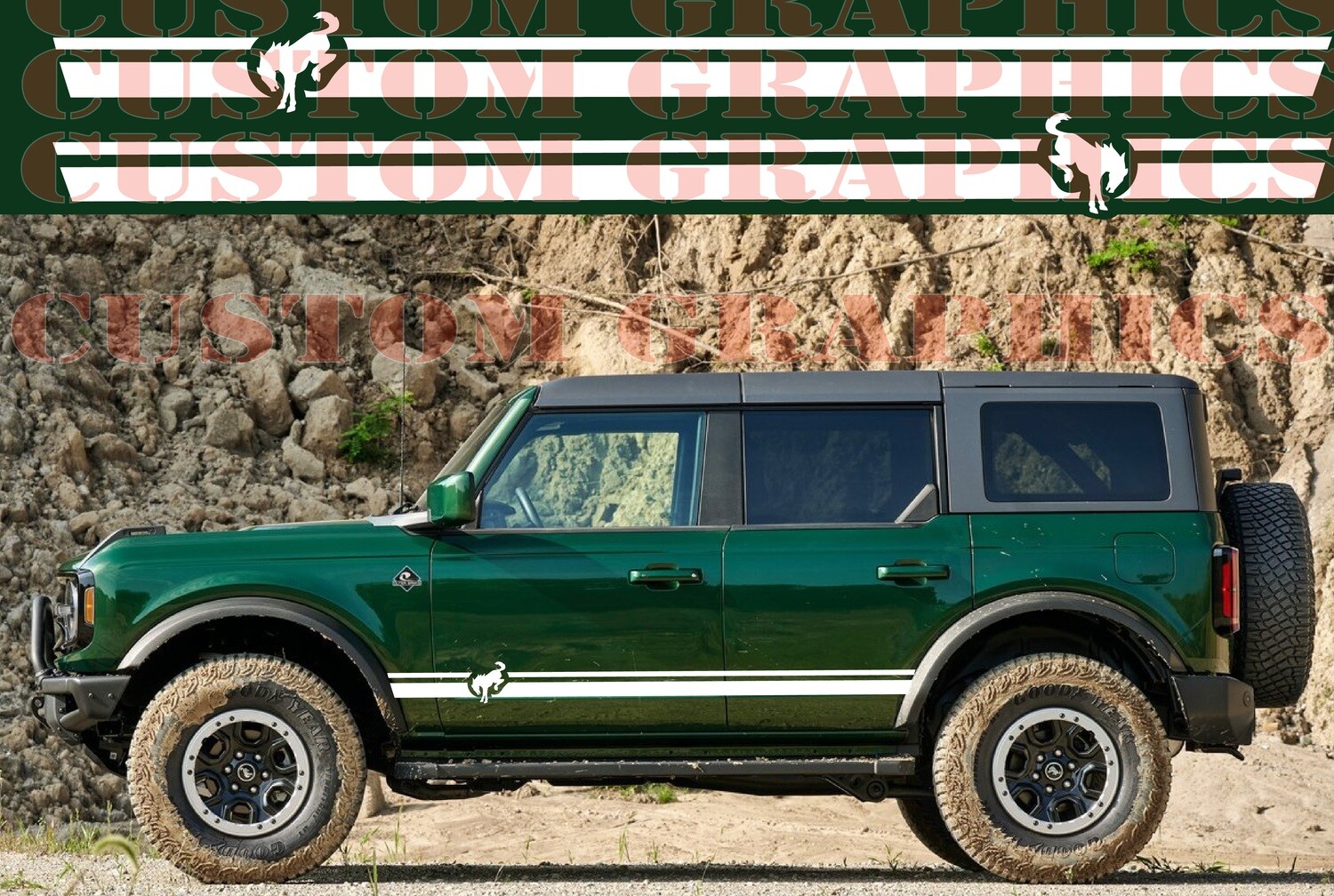 Classic Horse Design Side door stripe vinyl decal graphic sticker Kit Compatible with Bronco 4 doors 4x4