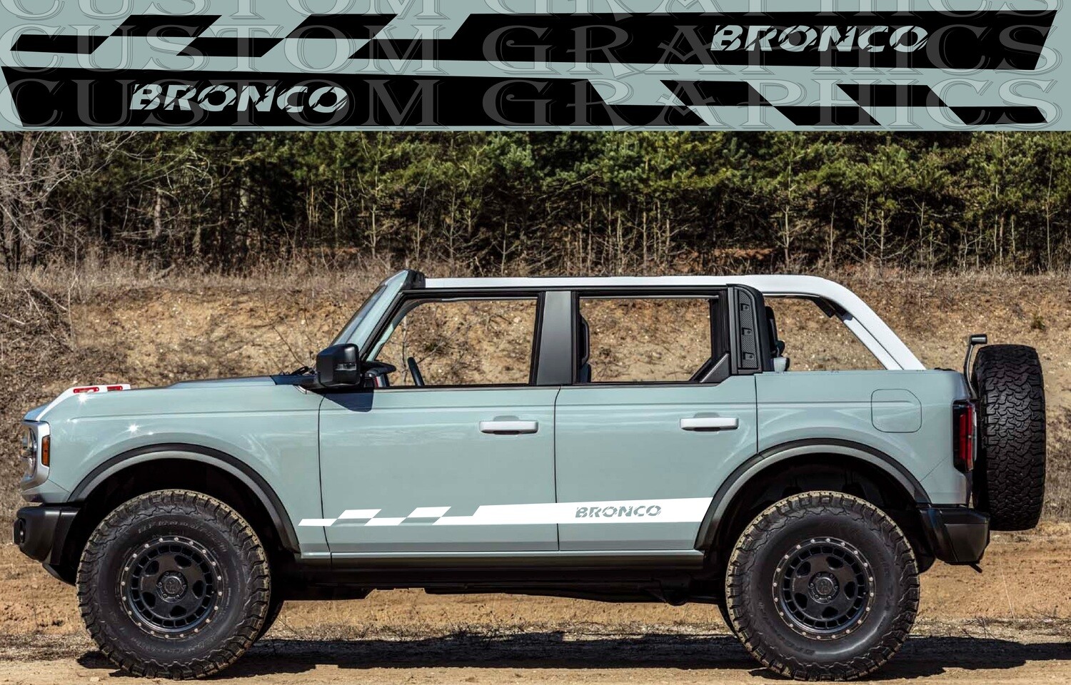 Classic Design Side door stripe vinyl decal graphic sticker Kit Compatible with Bronco 4 doors 4x4 Wildtrak