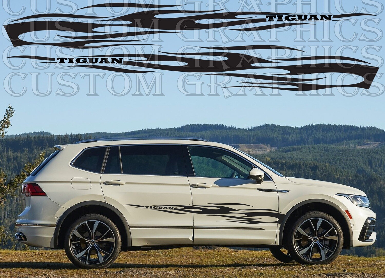 Set of Racing Side Stripes Decal Sticker Graphic Compatible with Tiguan