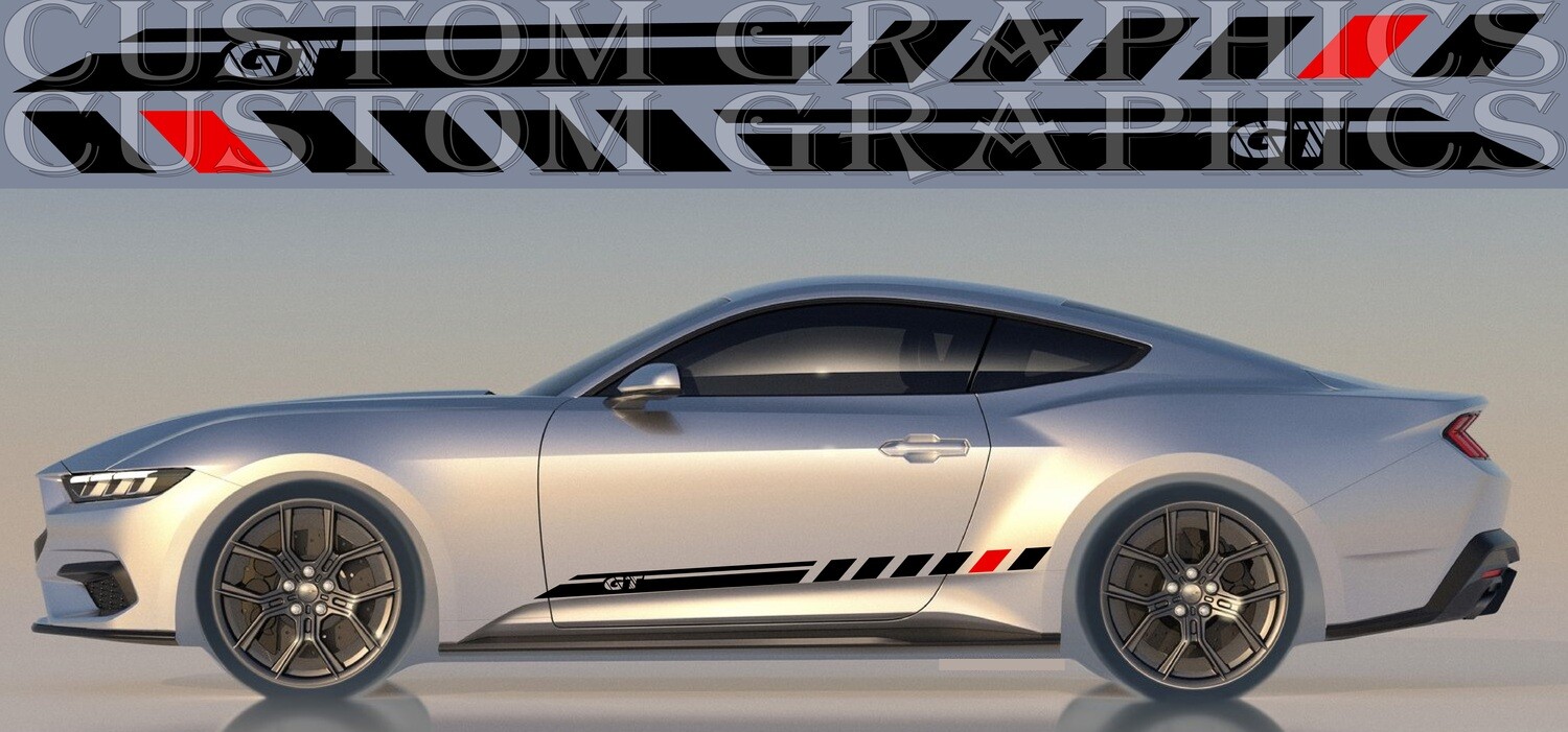 2X Side door stripe vinyl decal graphic sticker Kit Compatible with Mustang GT 2024