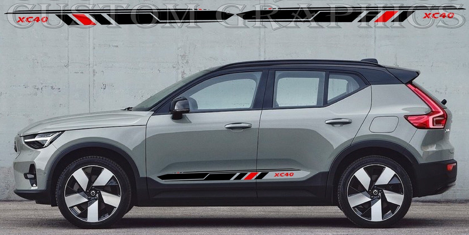Set of Racing Side Stripes Decal Sticker Graphic Compatible with XC40 Recharge 2023