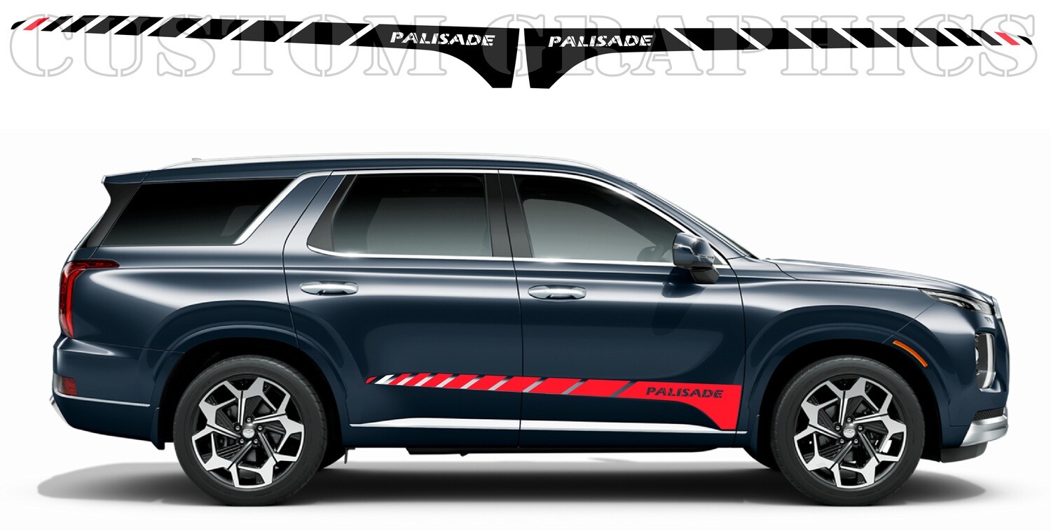 Set of Racing Side Stripes Decal Sticker Graphic Compatible with Palisade SUV