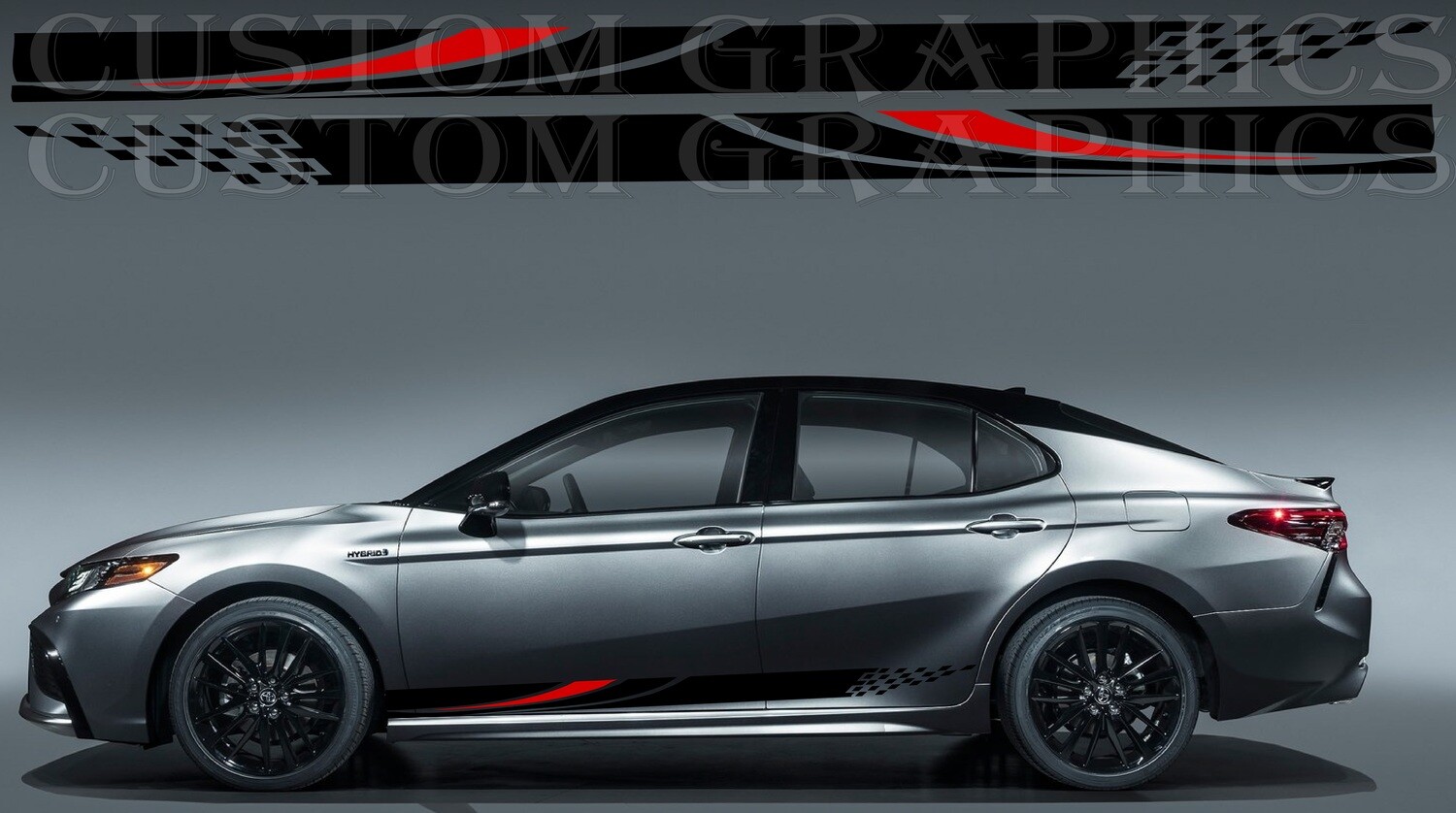 Set of Racing Side Stripes Decal Sticker Graphic Compatible with Camry Hybrid 2021