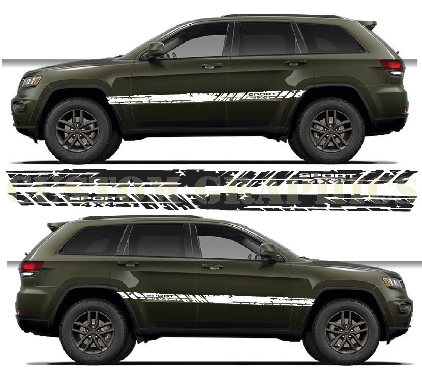 Pair of Sport Side Stripes Decal Sticker Vinyl Compatible with Grand Cherokee