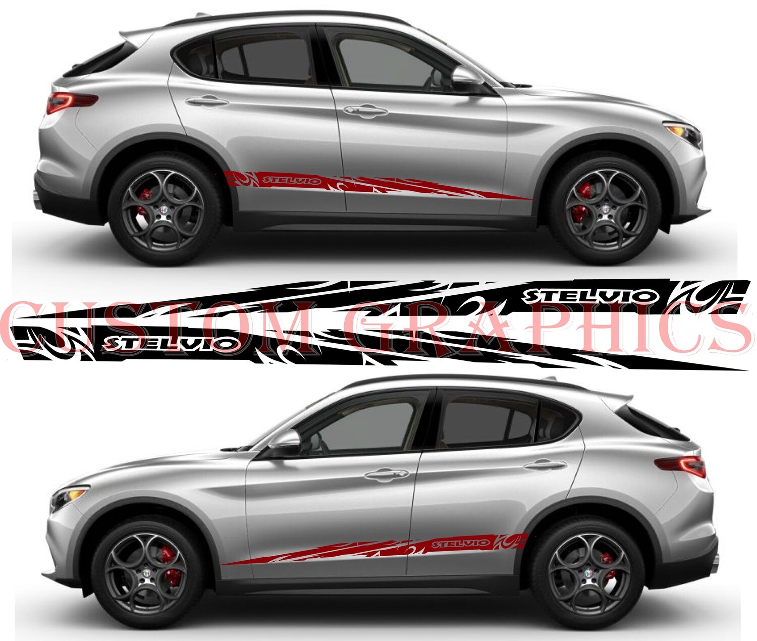 Pair of Sport Side Stripes Decal Sticker Vinyl Compatible with Stelvio