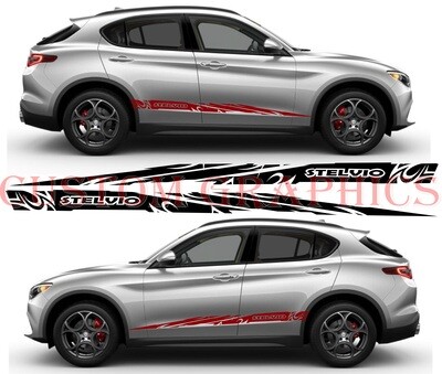 Pair of Sport Side Stripes Decal Sticker Vinyl Compatible with Stelvio