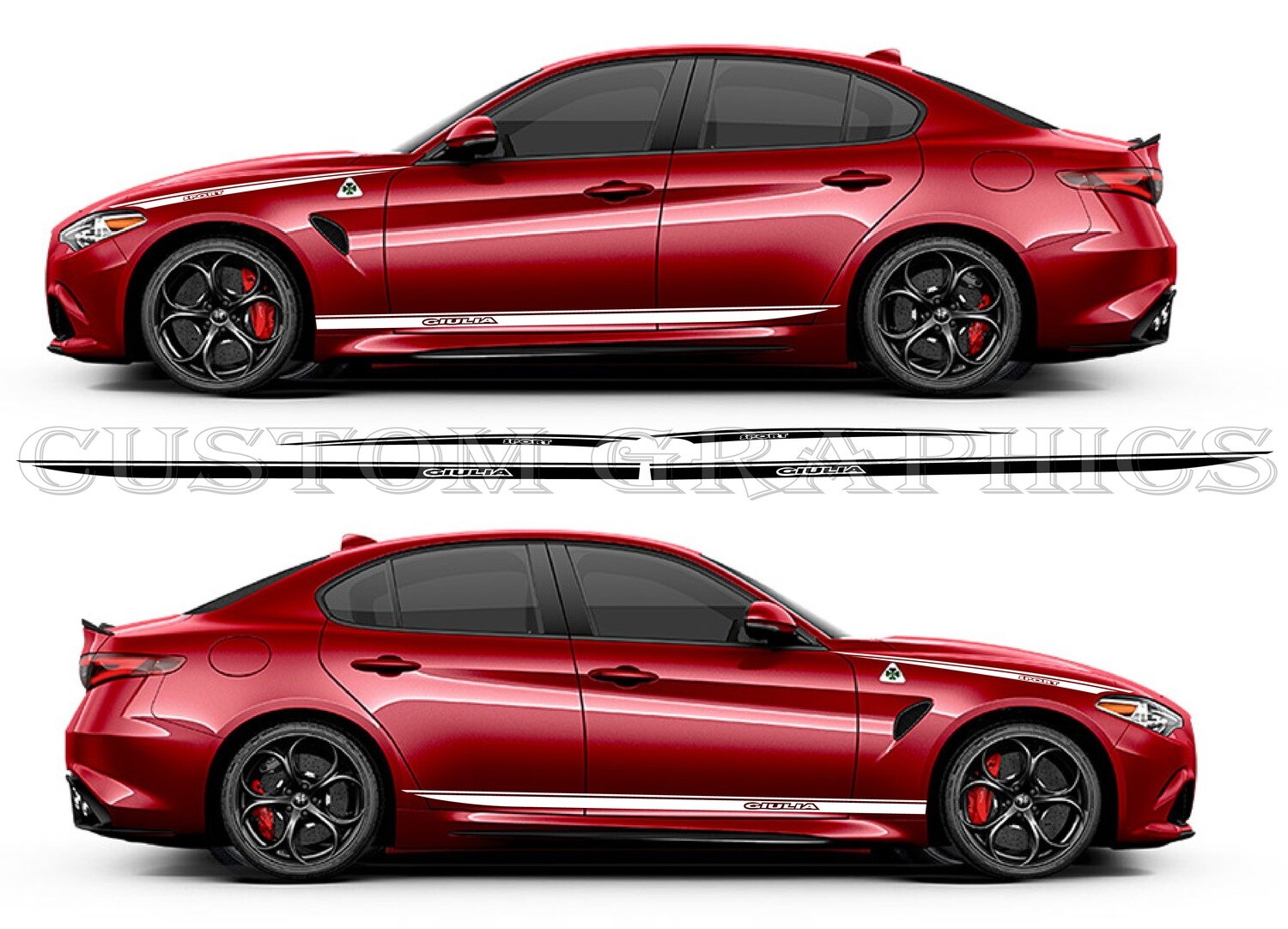4X Side door stripe vinyl decal graphic sticker Kit Compatible with Giulia
