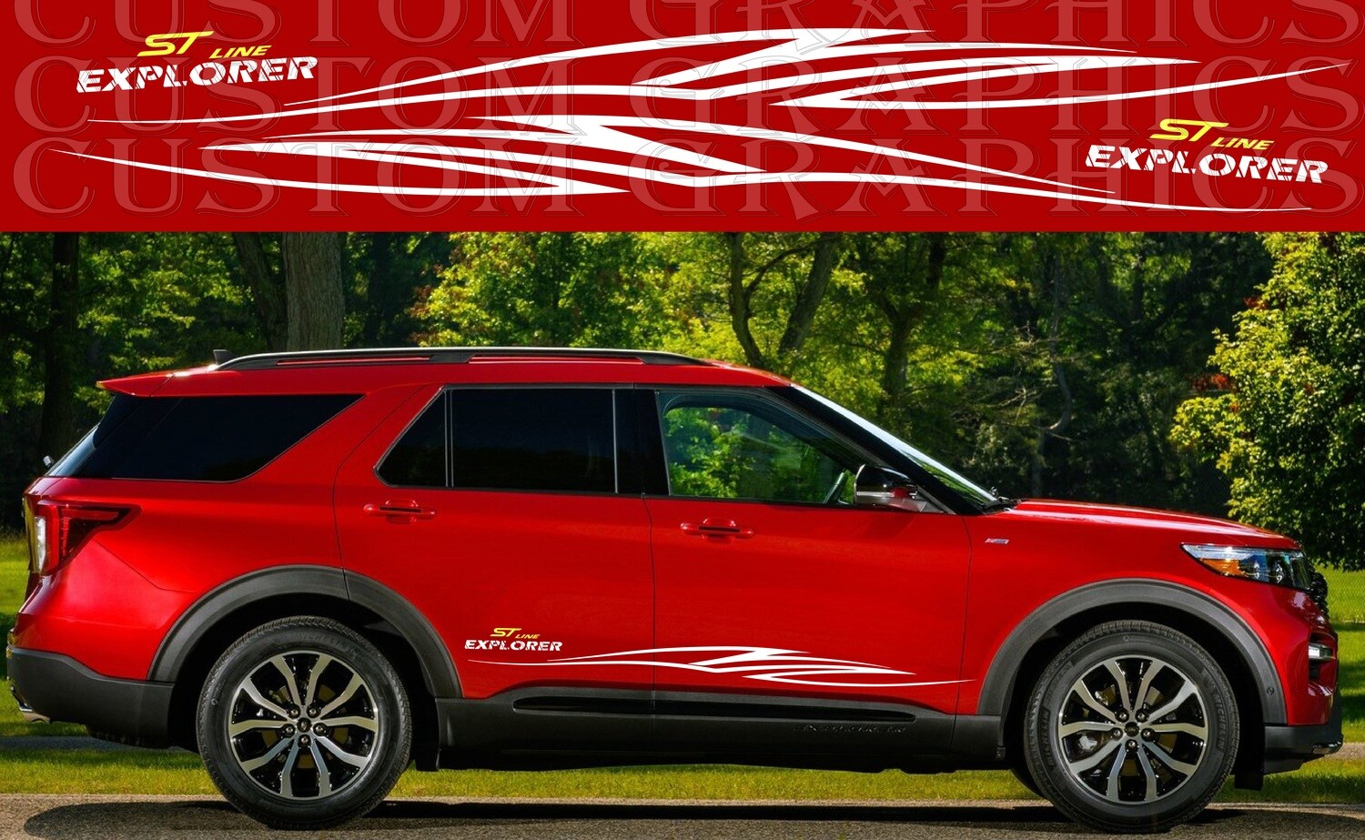 2X Side door stripe vinyl decal graphic sticker Kit Compatible with Explorer ST Line 2022
