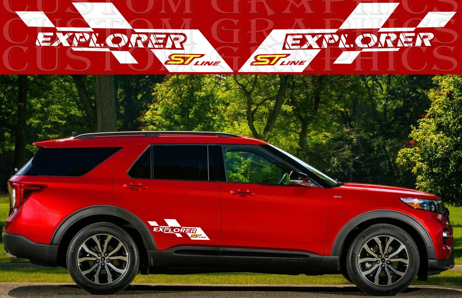 Set of Racing Side Stripes Decal Sticker Graphic Compatible with Explorer ST Line 2022