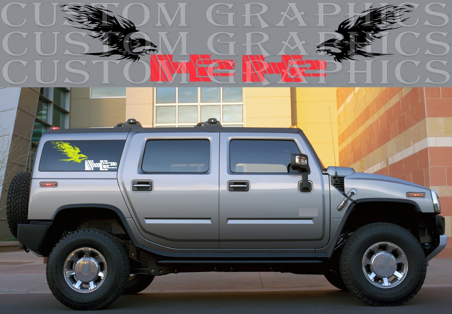 Decal Graphic Sticker Door Sport Stripe Kit Compatible with Hummer H2 2008