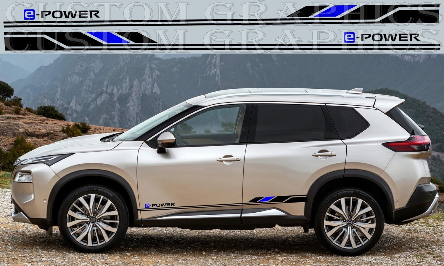 Pair of Sport Side Stripes Decal Sticker Vinyl Compatible with Nissan-X-Trail 2023 E-Power