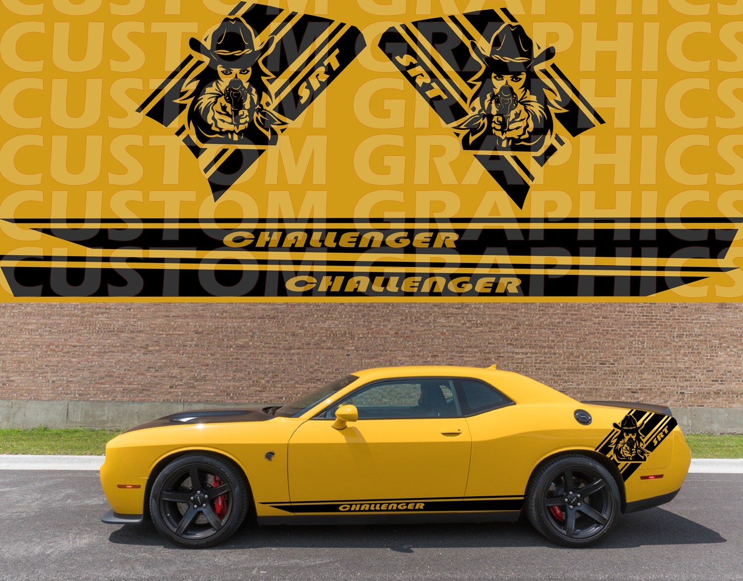 2X Side door stripe vinyl decal graphic sticker Kit Compatible with Dodge Challenger