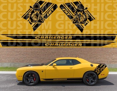 2X Side door stripe vinyl decal graphic sticker Kit Compatible with Dodge Challenger