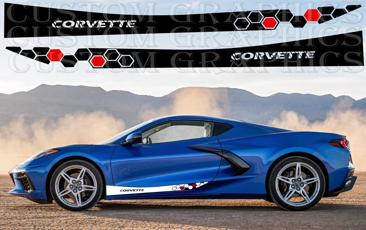 Decal Graphic Sticker Door Sport Stripe Kit Compatible with Corvette c8 Stingrey