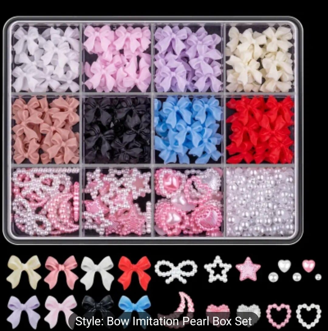 Box of 3D nails charms. Hộp 12 kiểu nơ 3D gắn nails.