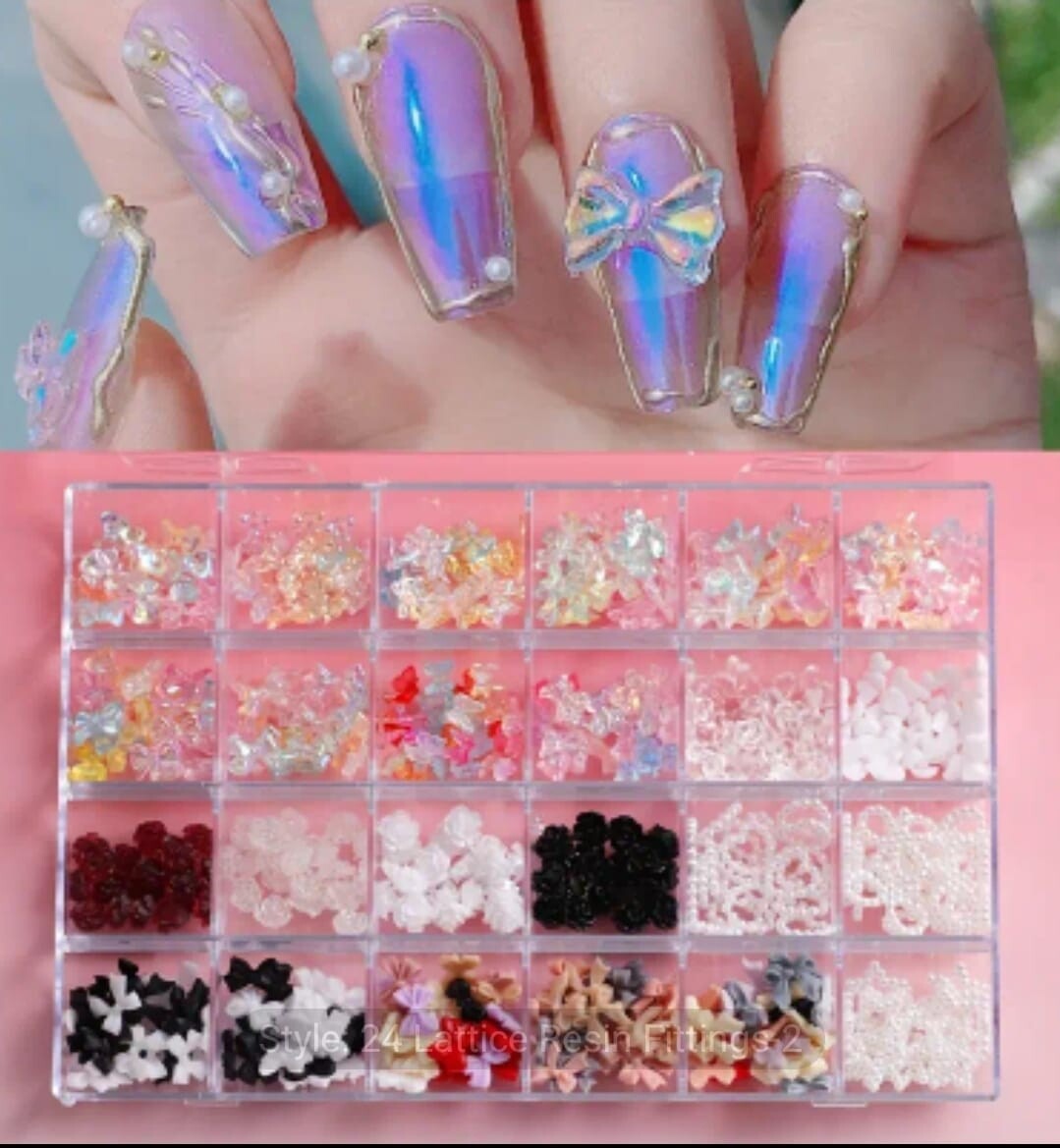 Box of mix shape 3D Nails decoration. 24 shape  3D nails Charm