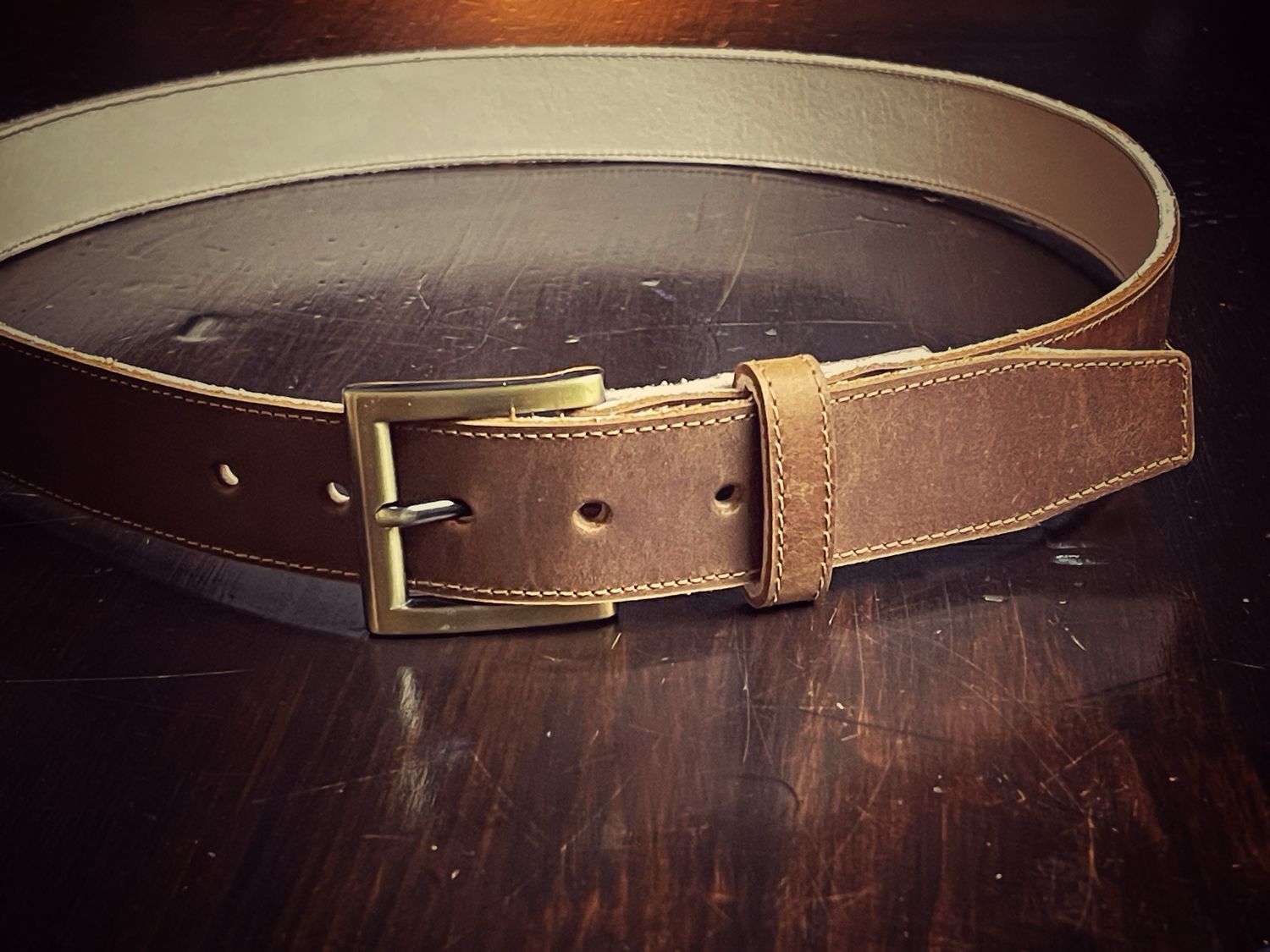 Cinto de cuero forrado con vaqueta - Talle 100