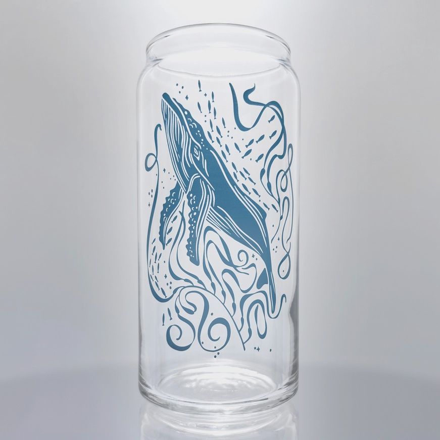 Tall Humpback Whale &amp; Kelp Glass