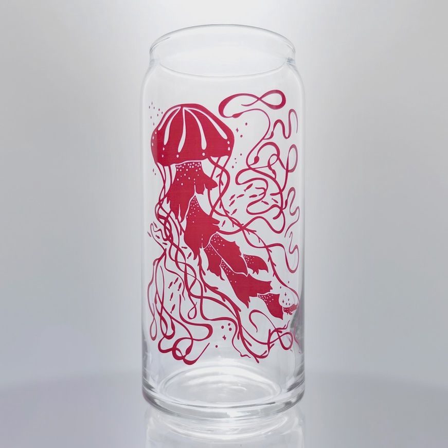 Tall Jellyfish &amp; Seaweed Glass
