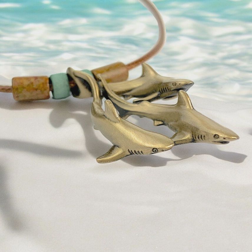 Shark Trio Bronze Pendant