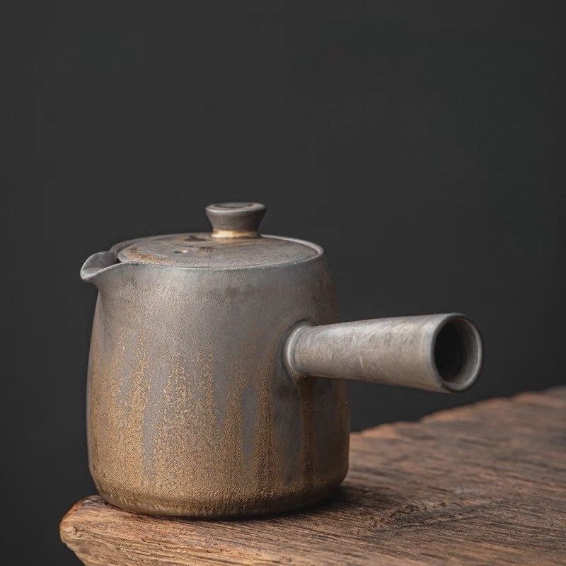 Side Handle Ceramic Metallic Glaze Teapot