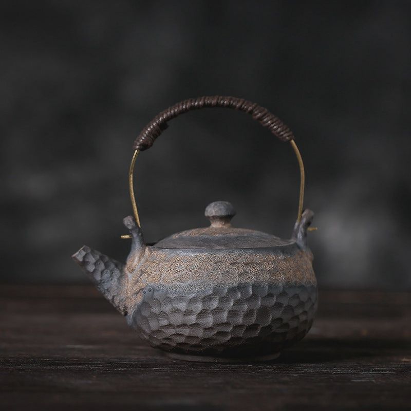 Handmade Golden Black Large Teapot