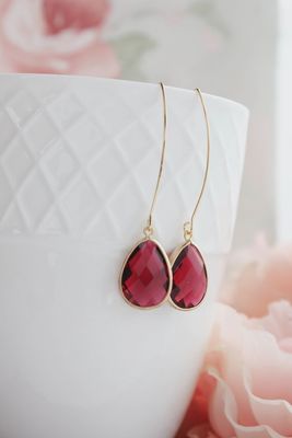 Ruby Red Glass Earrings