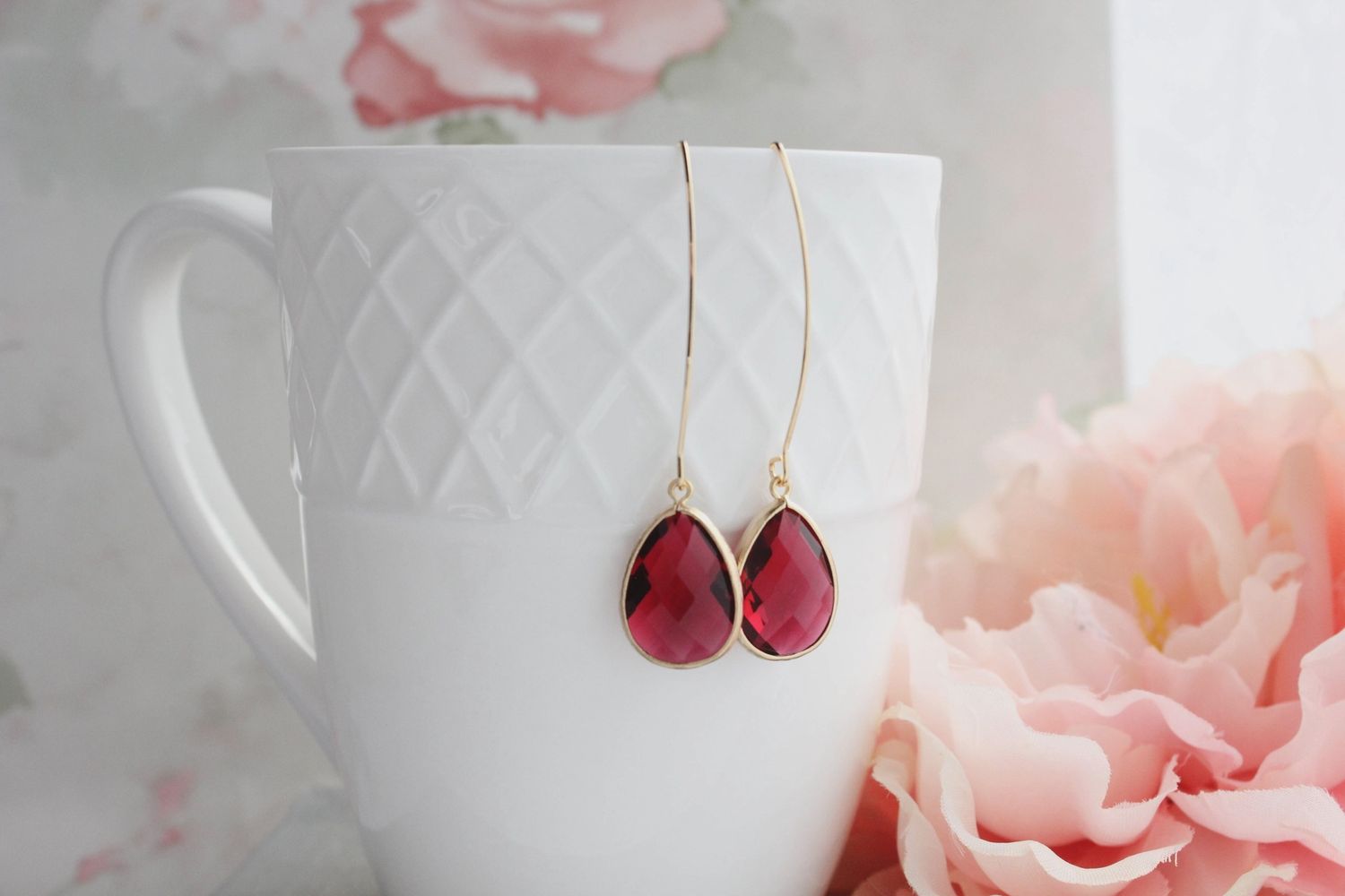 Ruby Red Glass Earrings