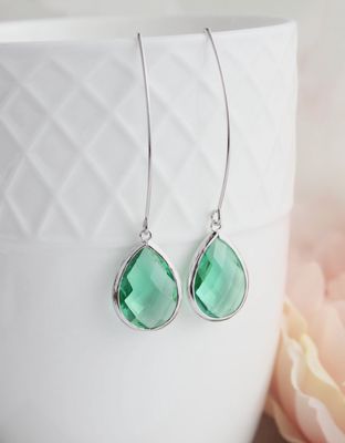 Teal Tear Drop Glass Earrings