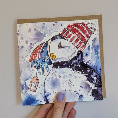 Festive Puffin Christmas Card