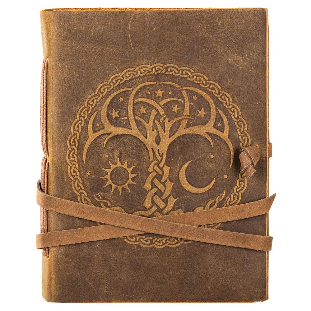 Dark Brown Suede Tree with Sun and Moon Journal