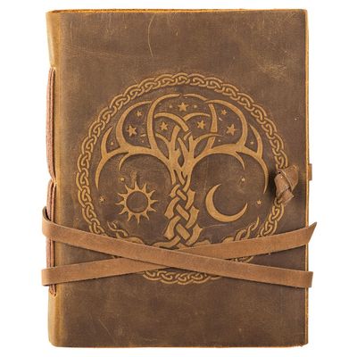 Dark Brown Suede Tree with Sun and Moon Journal